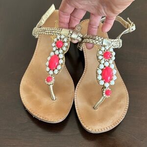 Lilly Pulitzer Metallic and Pink Gem Sandals